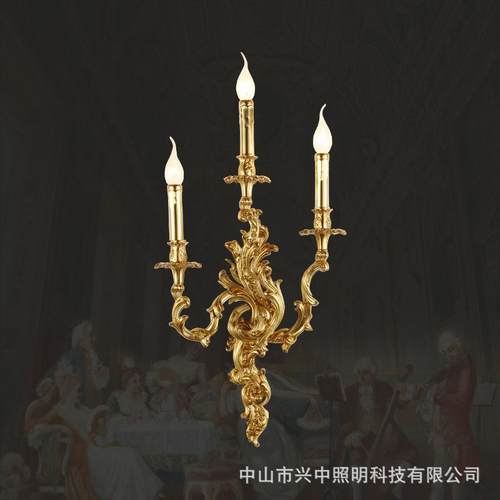 法式壁灯led楼梯灯全铜三头蜡烛灯金色大气别墅客厅过道灯走廊灯