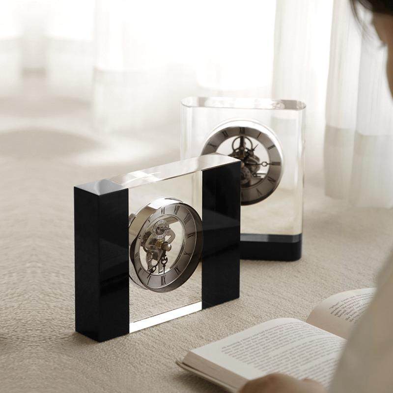 时尚简约水晶钟座钟银芯家用时钟样板间书桌玄关客厅软装饰品摆件