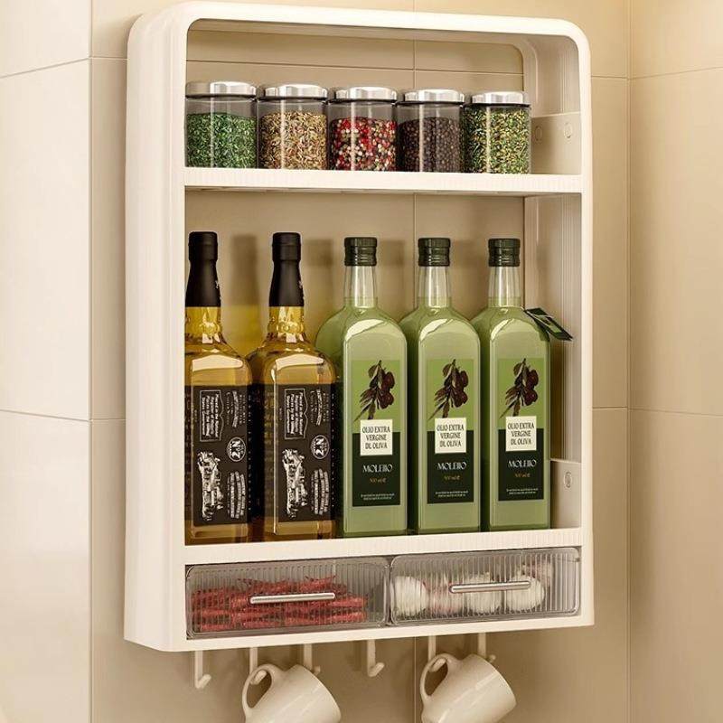 厨房置物架壁挂式多功能免打孔墙上油盐酱醋调味料品罐收纳盒柜子,3C数码配件,USB灯,淘宝优惠券,粉丝福利购,淘宝优惠卷