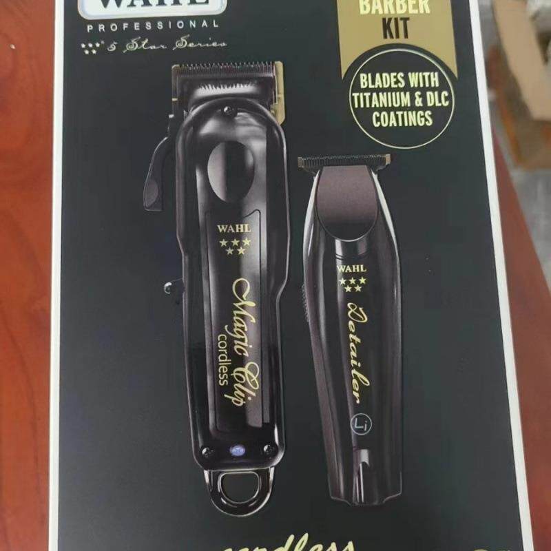 国产Wahl无绳理发师组合黑色魔术夹钳和细节修剪器302539