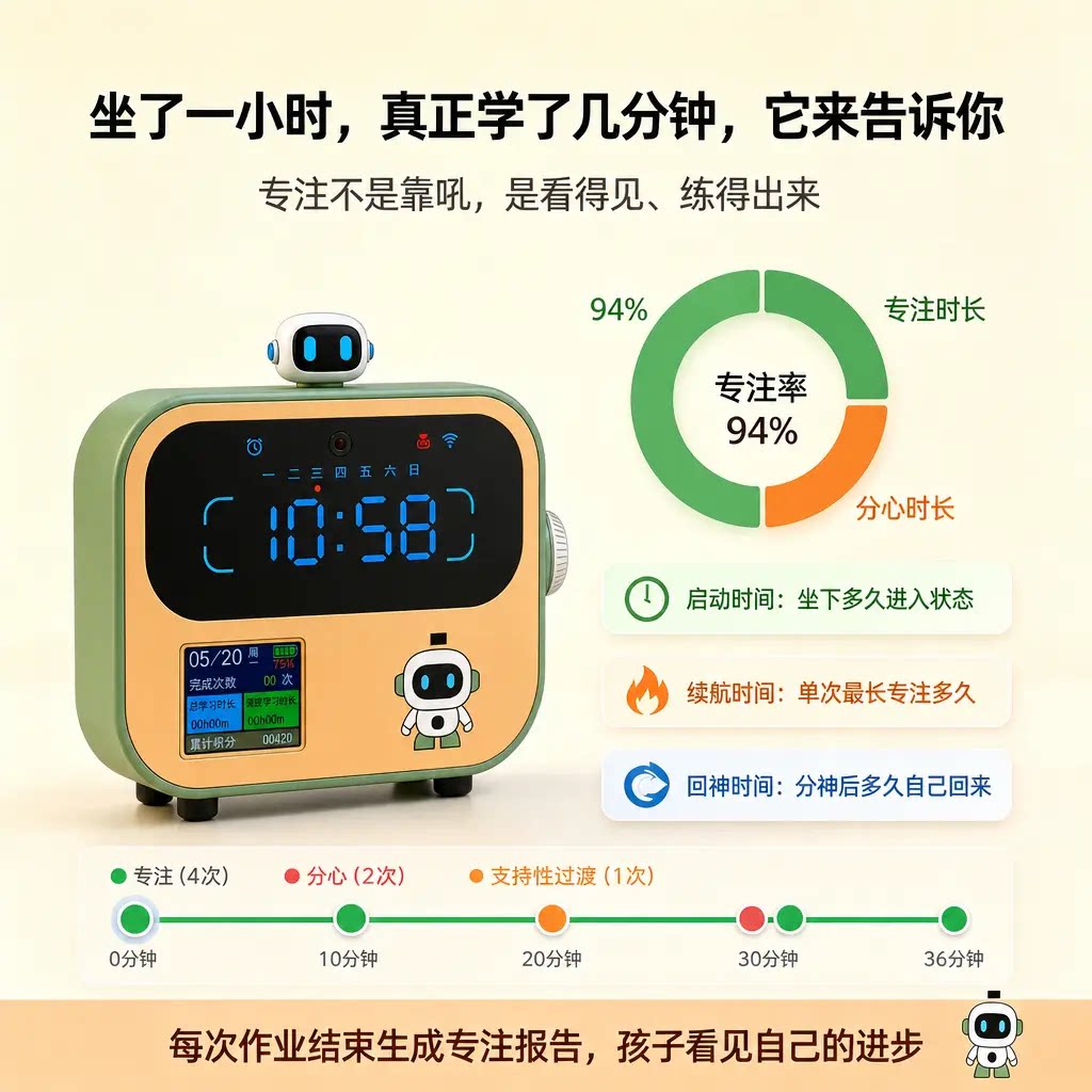 学生AI学习助手专注力训练计时器带坐姿纠正充电插电两用