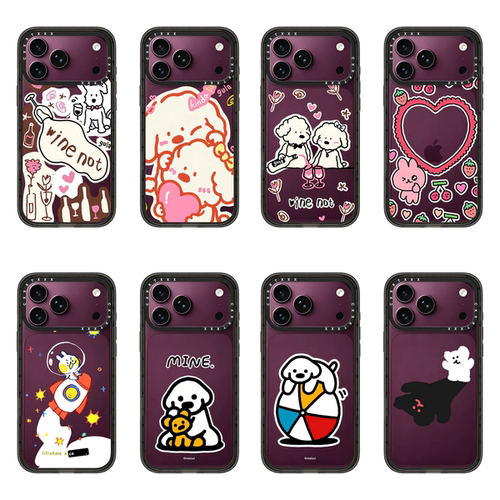 甜酷风手绘小白狗17Promax手机壳适用于iPhone18Promax勃艮第手机壳16Pro爱心涂鸦15Plus/14/13防摔保护壳