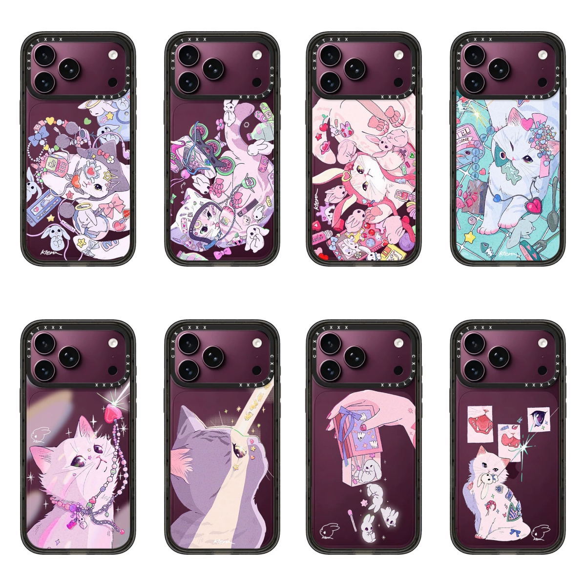 Kiera Won艺术家联名猫咪小兔手机壳勃艮第酒红适用于iPhone18promax苹果17pro小众复古16甜酷风15防摔保护壳
