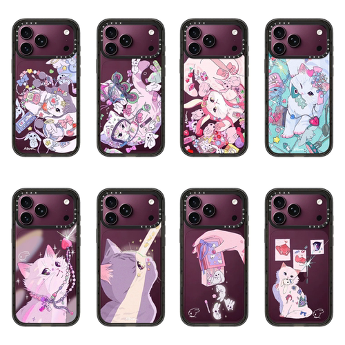 Kiera Won艺术家联名猫咪小兔手机壳勃艮第酒红适用于iPhone18promax苹果17pro小众复古16甜酷风15防摔保护壳