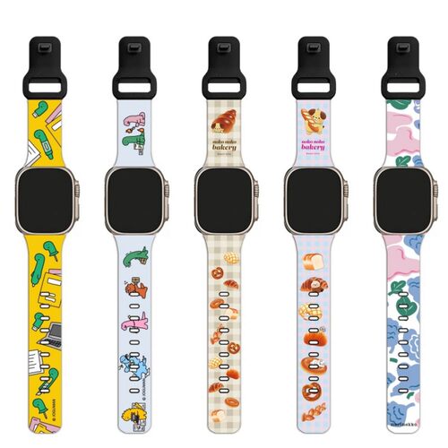 小恐龙面包小狗粉花朵表带适用于38/40/41mm苹果42/44/45/49mm
