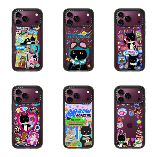 Lin黑猫牛牛和朋友们适用于iPhone18Promax勃艮第红手机壳17Promax复古萌猫16Pro猫咪贴纸15/14/13防摔保护壳
