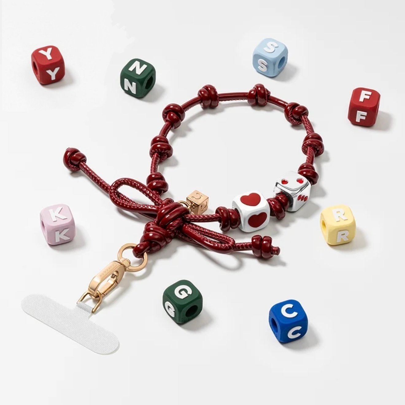 红色蝴蝶结腕带手机链挂饰钥匙圈包包手机链短款百搭DIY挂绳女