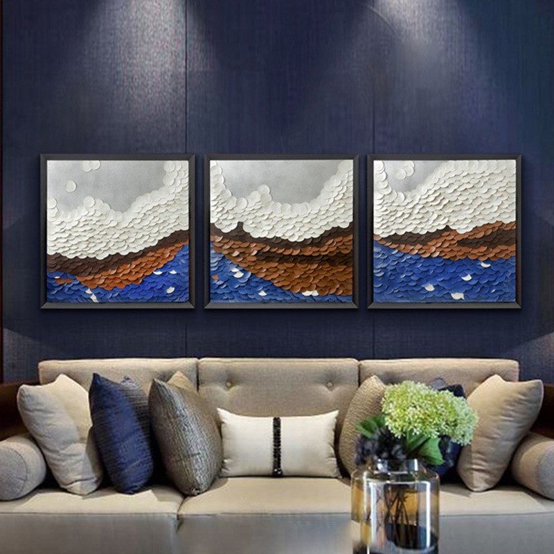 现代手工立体软装艺术装饰画客厅卧室皮革挂画酒店样板房实物画图片