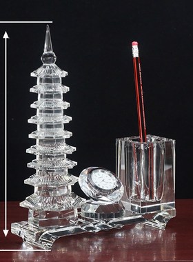 水晶文昌塔13层笔筒时钟时来运转办公室摆放学生书房礼物书桌摆件