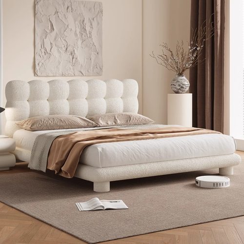 泡泡床设计师布艺床公主女孩房网红软包法式女生次卧儿童床