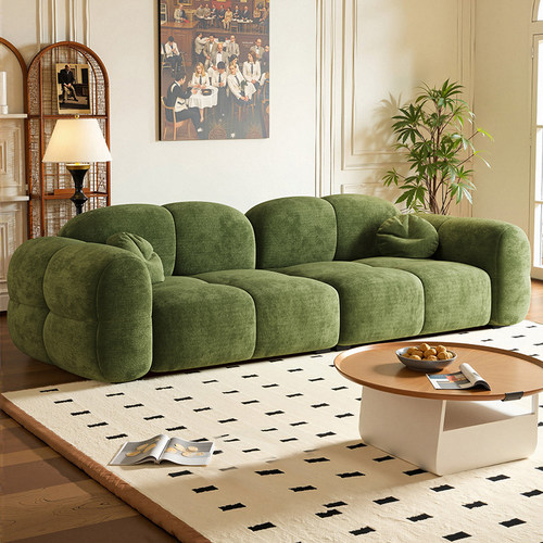 复古ins风小户型雪尼尔绒沙发客厅果冻泡芙沙发奶油风小户型直排