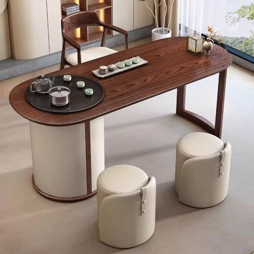 现代中式实木茶台阳台轻奢茶桌家用新款古风高端办公喝茶一体组合