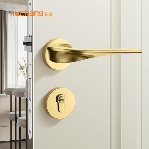 现代门锁室内卧室房门锁木门静音磁吸分体金色黑镍拉丝家用门把手