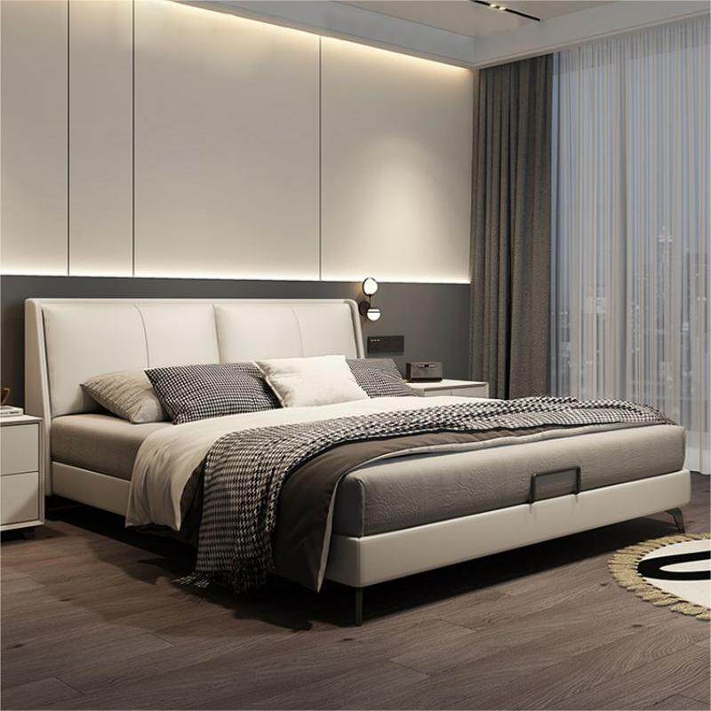 意式极简真皮床现代简约主卧网红设计师双人床轻奢皮艺床软包婚床