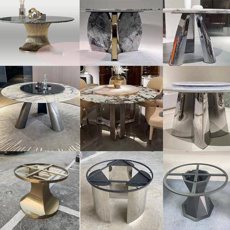 家用设计师亮光餐桌脚餐台轻奢岩板大理石圆桌餐桌腿支架底座家具