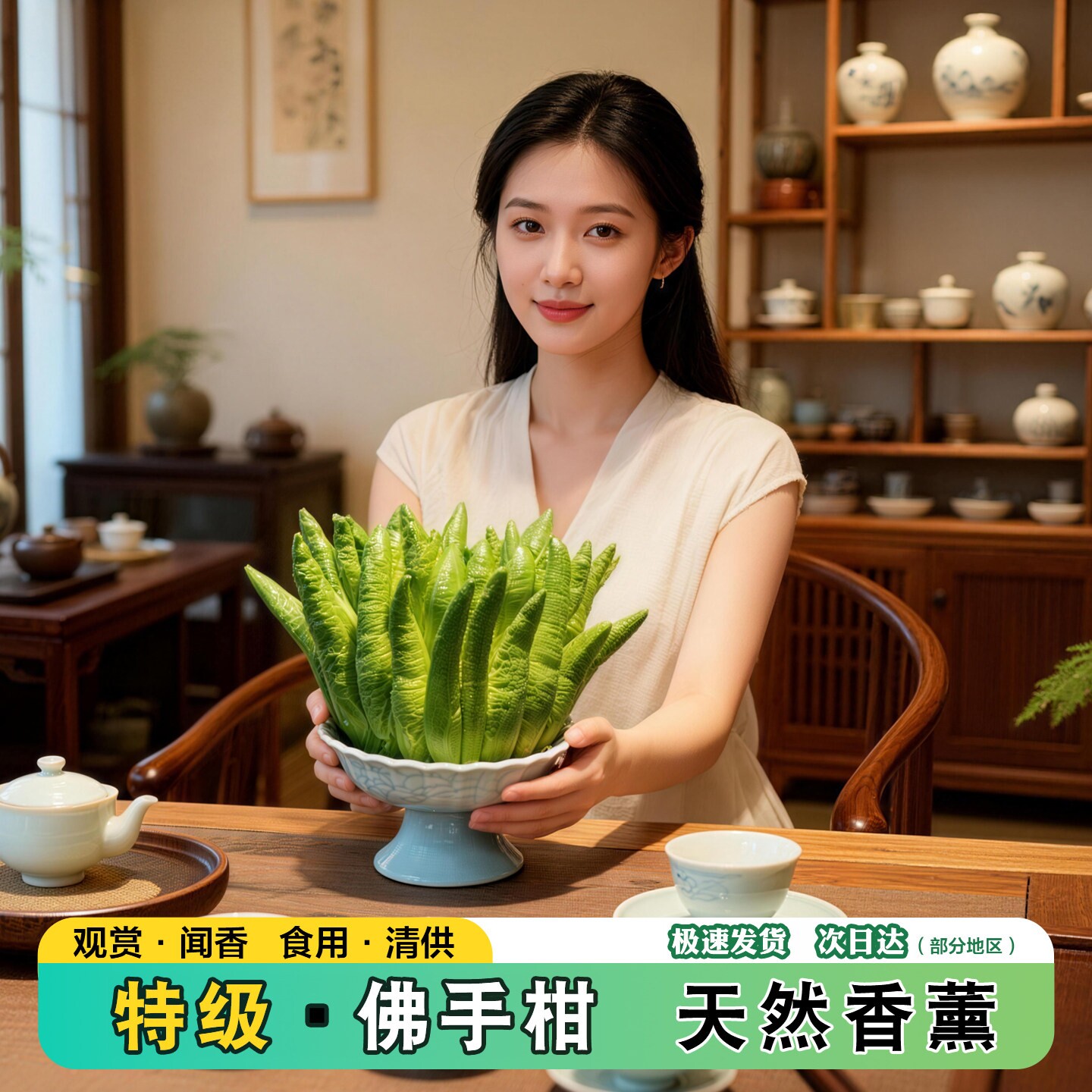 佛手柑鲜果新鲜佛手瓜切带枝室内摆件清供观赏闻香可食用花卉盆栽