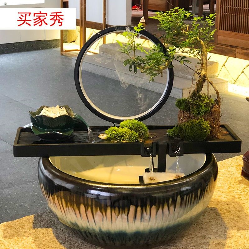 创意流水摆件循环陶瓷鱼缸石槽循环过滤器养鱼假山水景装饰造景