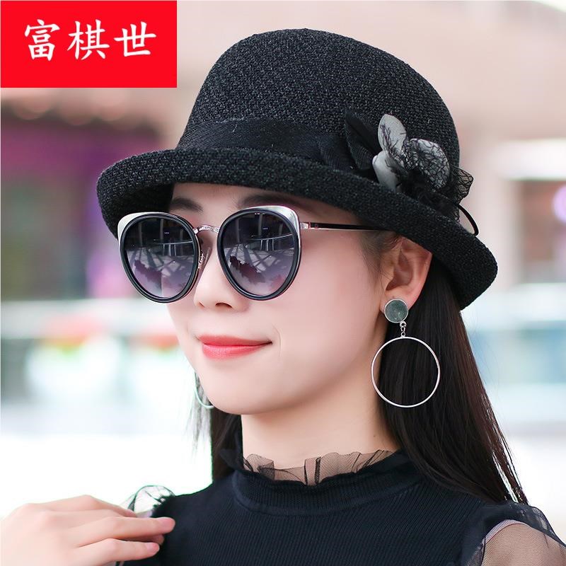 帽子女夏季韩版百搭薄款透气草帽春夏礼帽中年时尚妈妈帽休闲帽