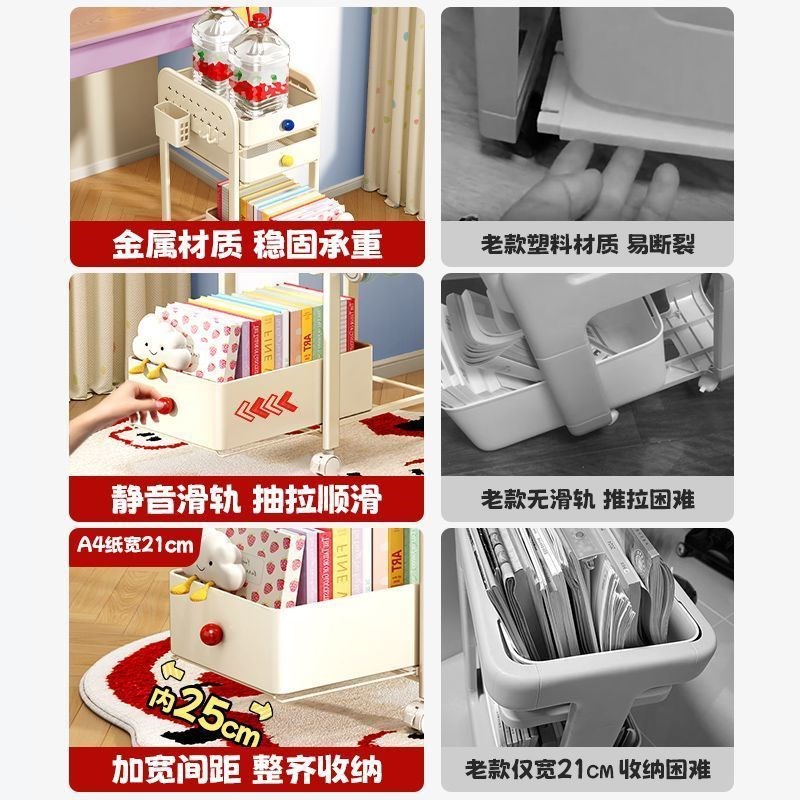 书包置物架家用多层桌下滑轮柜放书本零食收纳架可移动厨房小推车