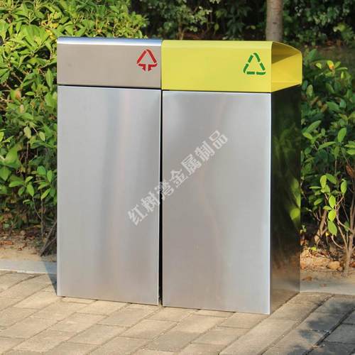 不锈钢组合式双分类不锈钢垃圾桶室外方形环卫街道金属垃圾箱厂家