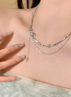 全店买二赠一新中式项链高级感冷淡风竹节串珠叶双层流苏颈链