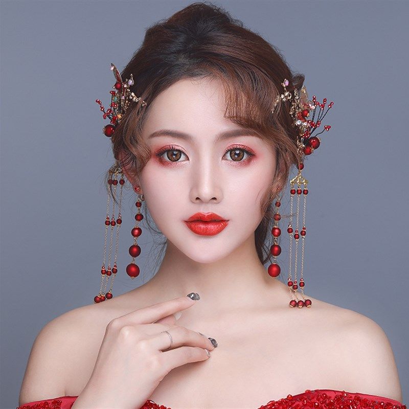 新娘头饰韩式森系发夹红色发饰耳环套装仙美敬酒服礼服配饰结婚,饰品/流行首饰/时尚饰品新,发饰,淘宝优惠券,粉丝福利购,淘宝优惠卷