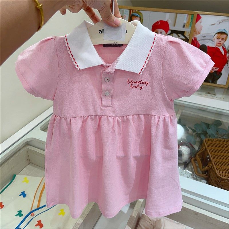 韩国24年夏款女宝宝童装粉色可爱翻领气质洋气舒适百搭连衣裙,童装/婴儿装/亲子装,连衣裙,淘宝优惠券,粉丝福利购,淘宝优惠卷