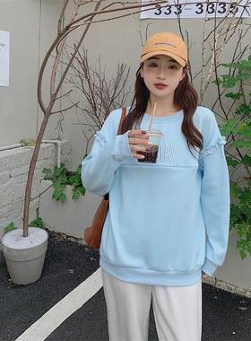 加绒加厚秋冬季秋冬装横拉链开口哺乳期外出上衣服春秋装卫衣女装