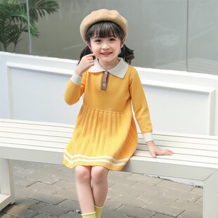 女童针织连衣裙秋冬2021新款小女孩毛衣毛线裙子超洋气网红童装