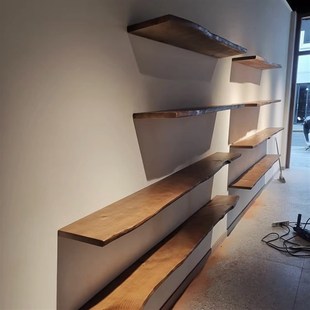 一字隔板置物架实木无痕书架墙壁架原木层板背景墙艺术鞋包壁挂架