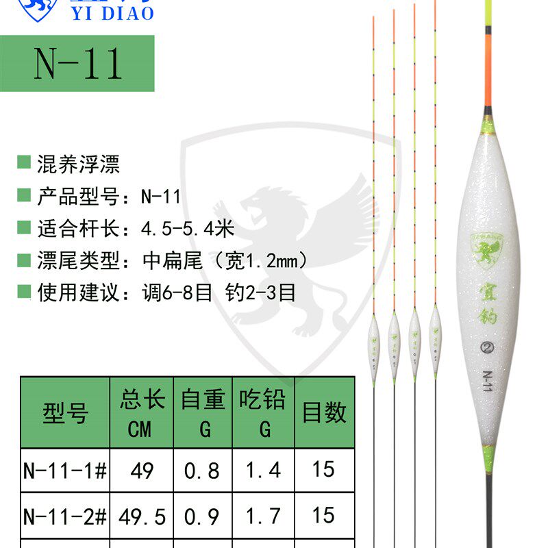 宜钓-N11 混养纳米浮漂 黑坑竞技休闲 枣核型中扁尾(类似款F73)