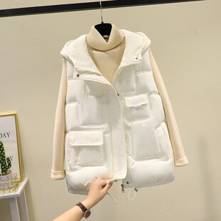 2024秋冬羽绒棉马甲女短款韩版显瘦连帽百搭宽松大码马夹外套坎肩