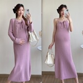 气质显白女孕妇套装 孕妇装 吊带裙两件套韩版 外穿温柔开衫 2024新款