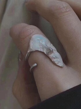 面具戒指开口可调节极简冷淡风澳白哑光手工磨砂小众设计高级饰品