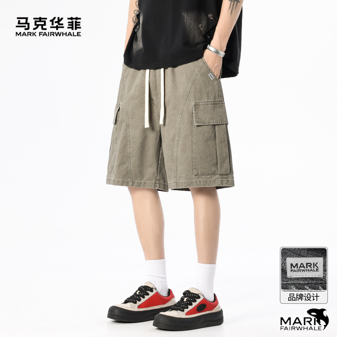 马克华菲休闲纯棉短裤男2026夏季新款宽松多口袋工装五分裤高级感