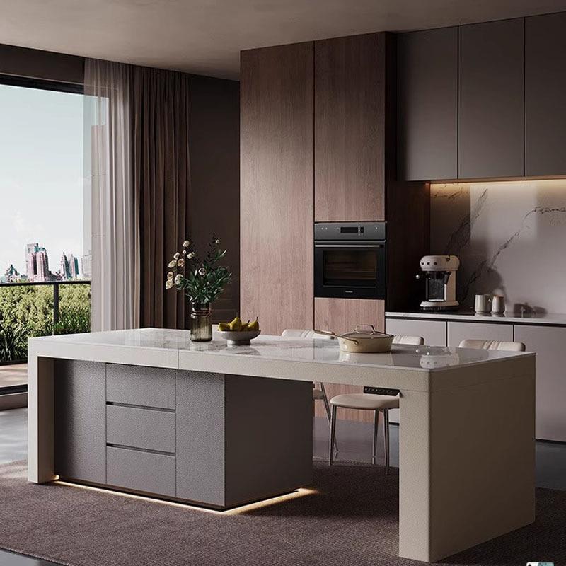 岛台餐桌一体家用齐平伸缩升降中岛台厨房高级多功能岩板岛台