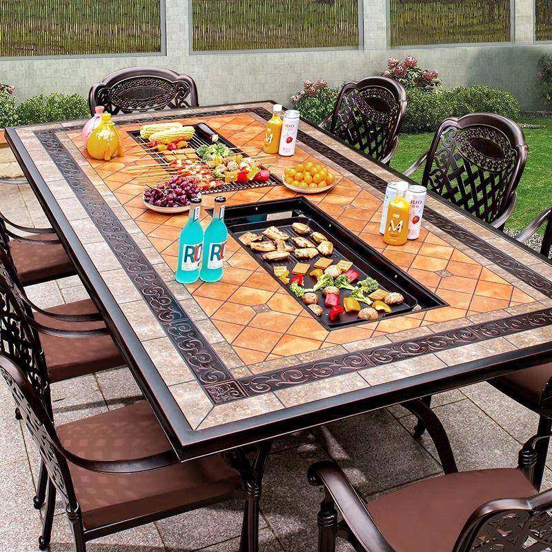 北灿户外烧烤炉庭院铸铝桌椅一体桌桌椅防雨铁艺碳烤长方形烧烤桌,婴童用品,其它婴童用品,淘宝优惠券,粉丝福利购,淘宝优惠卷