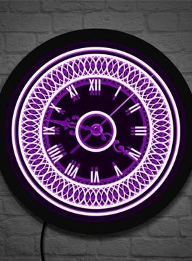 LED发光挂钟黑色抽象复古数字图案墙钟现代家居装饰夜光时钟