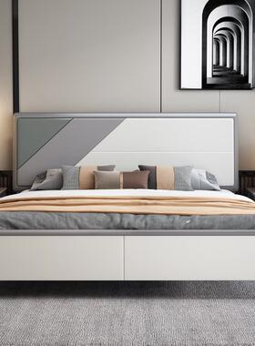 灰色实木床搭色系列现代简约1.5米1.8m卧室板木结合经济型双人床