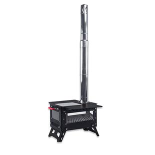 柴火炉不锈钢烧烤炉户外野餐炉带玻璃窗带桌面含烟囱柴火炉