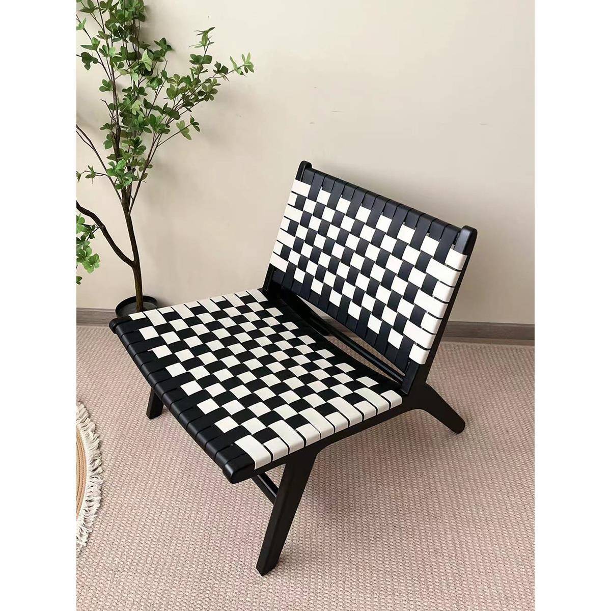 设计师款马鞍皮单人实木休闲靠背躺椅懒人沙发小户型客厅阳台家用