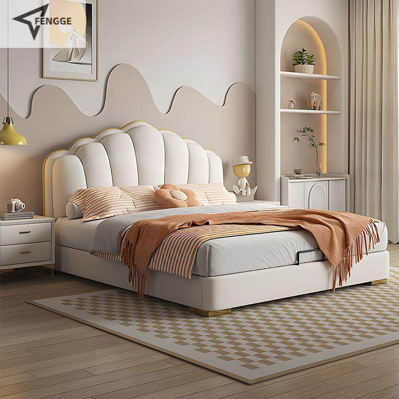 奶油风儿童床新款真皮床简约双人床主卧圆弧形贝壳花瓣床女孩公主,金属材料及制品,金属加工件/五金加工件,淘宝优惠券,粉丝福利购,淘宝优惠卷