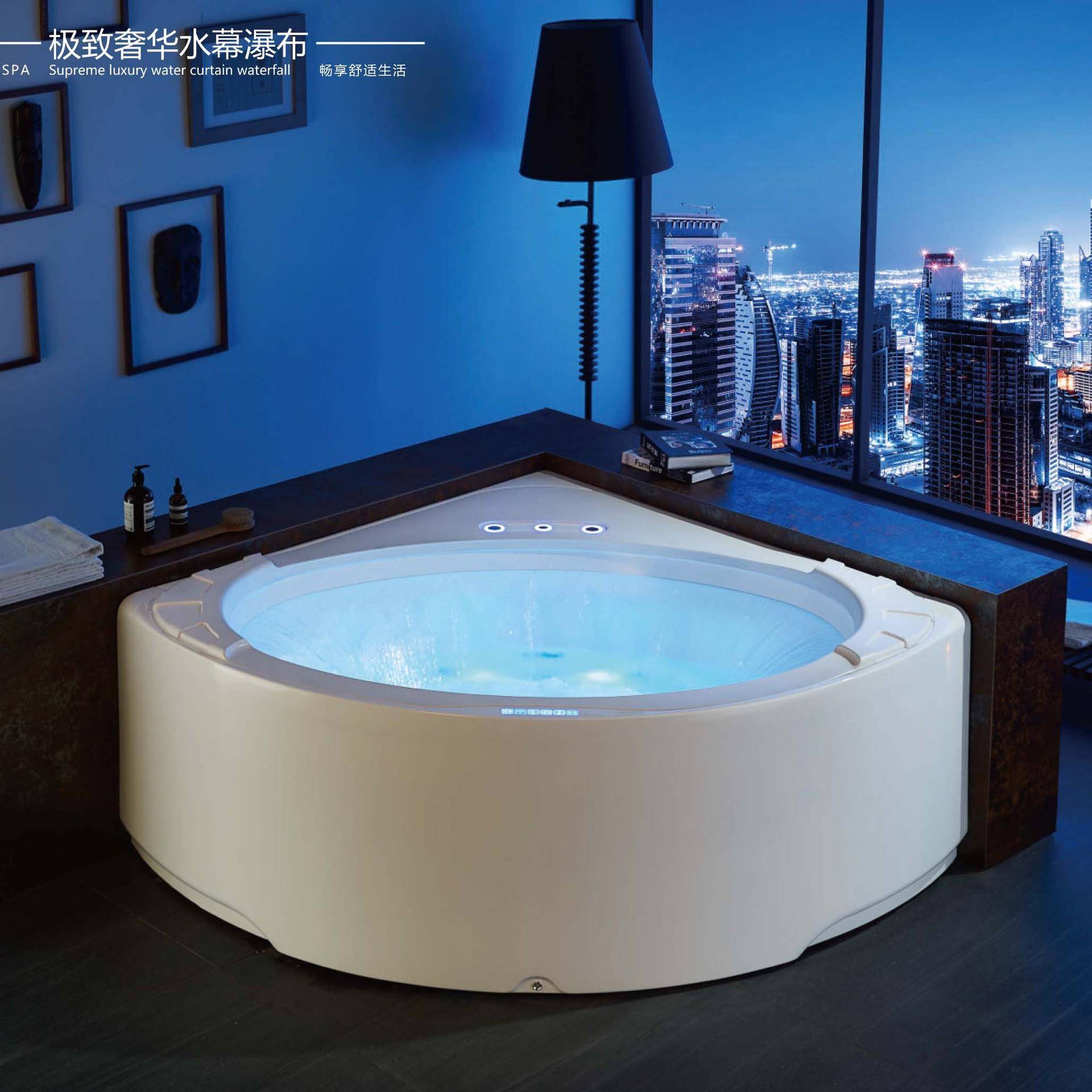 智能按摩冲浪浴缸七彩灯泡泡泡澡缸三角形扇形瀑布音乐浴缸