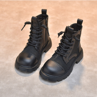 女童鞋2023新款夏季儿童马丁靴镂空透气薄款网靴黑色软底男童短靴