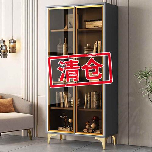 【折扣】书柜带玻璃门透明酒柜轻奢家用客厅一体整墙多层书架实木