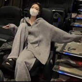 毛衣显瘦阔腿裤 孕妇套装 宽松针织连帽开衫 外出时尚 子两件套 春秋季