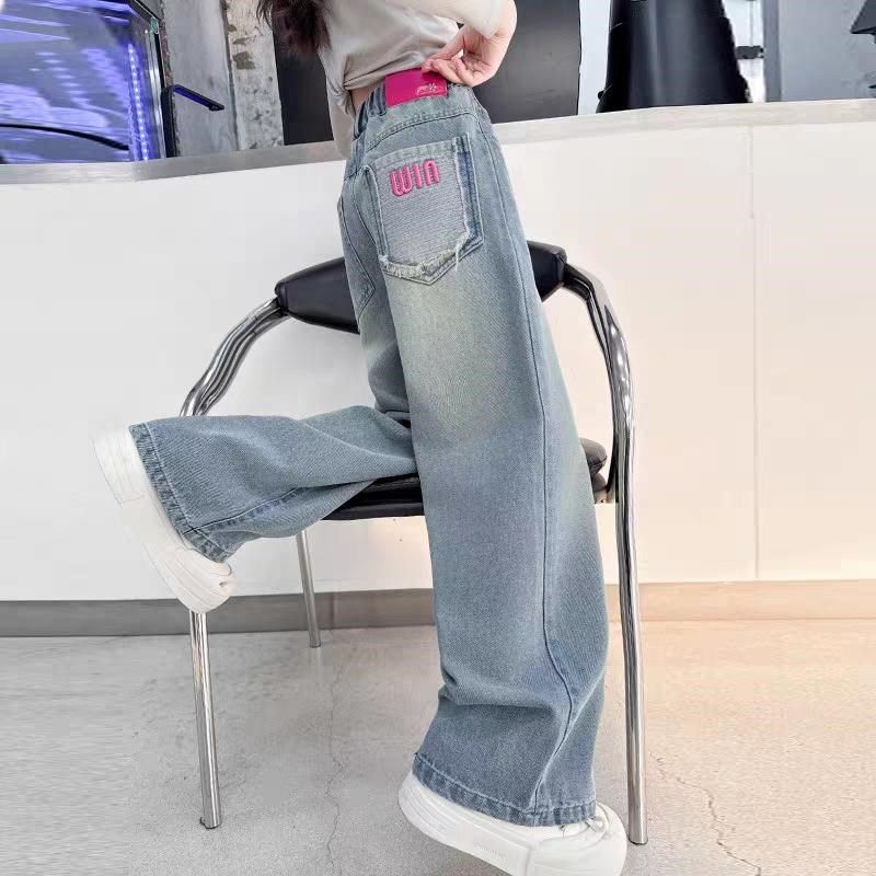 女童大口袋牛仔裤韩版春装2025新款童装宽松阔腿裤儿童休闲长裤子,童装/婴儿装/亲子装,儿童牛仔裤,淘宝优惠券,粉丝福利购,淘宝优惠卷