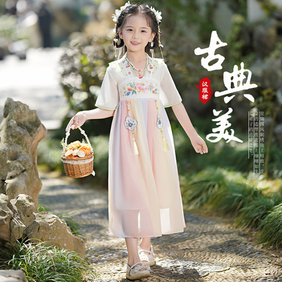 汉服女童夏款连衣裙2023新款古装女孩超仙公主裙6岁8儿童改良裙子