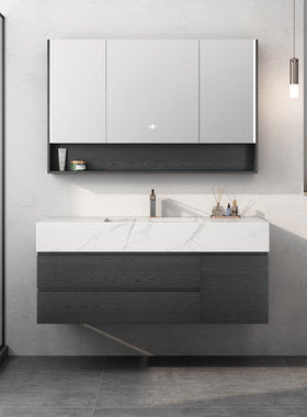 INH岩板陶瓷浴室柜岩板一体盆现代卫生间洗漱台卫浴盆洗手洗脸盆