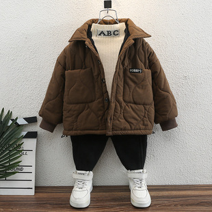 儿童装男童棉衣加绒外套秋冬季2022新款加厚夹棉服冬装宝宝保暖潮